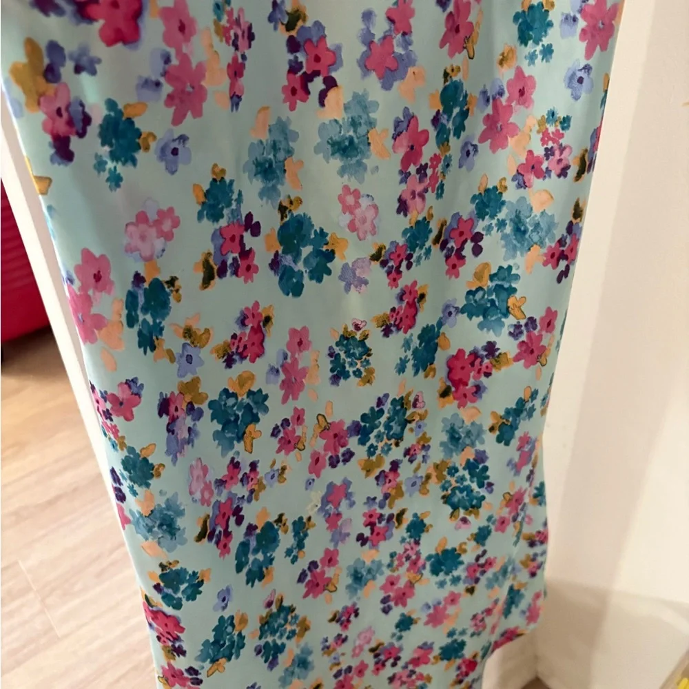 Zara Floral Printed Midi/Maxi Slip Side Tie Tank Dress Light Blue Pink Size S - Picture 12 of 12